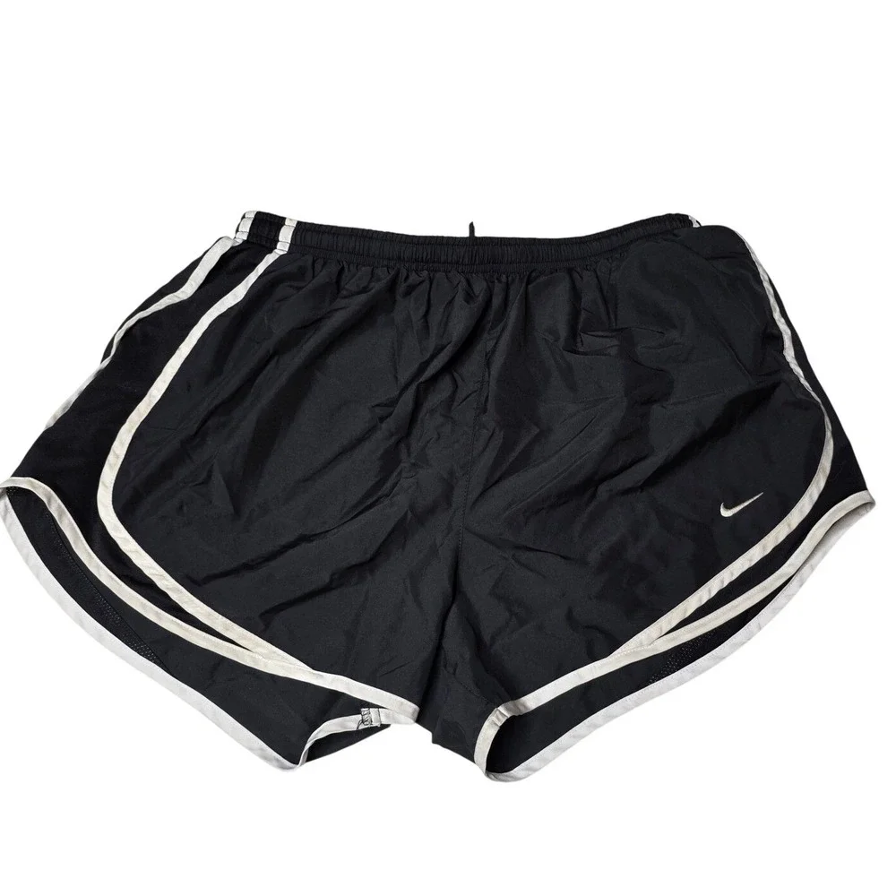 Nike Womens Dri-FIT Running‎ Shorts Black White Trim Mesh Panels Large L W4